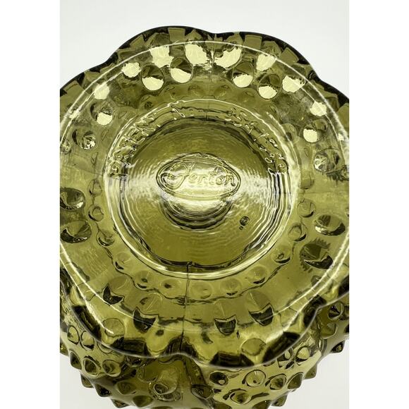 Fenton Colonial Green Glass Sawtooth Hobnail Pedestal 6 Candle Holder Vintage - Picture 9 of 9